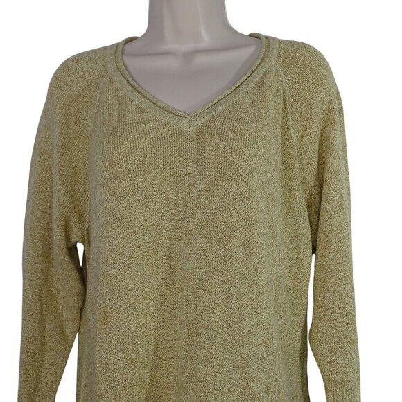 Liz Claiborne V-Neck Knit Sweater Women Size L Gold Long Sleeve Holiday Party - Picture 2 of 9